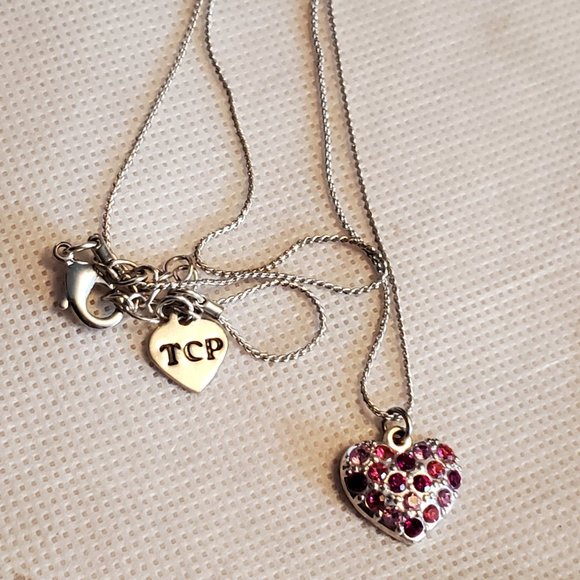 16"  Silver TCP Pink Rhinestone Heart Necklace - Picture 1 of 3